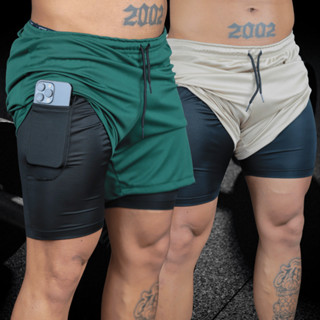 KIT 2 Shorts 2 em 1 Bermuda Dupla Academia Com Bolso Interno Correr em Oferta na Shopee