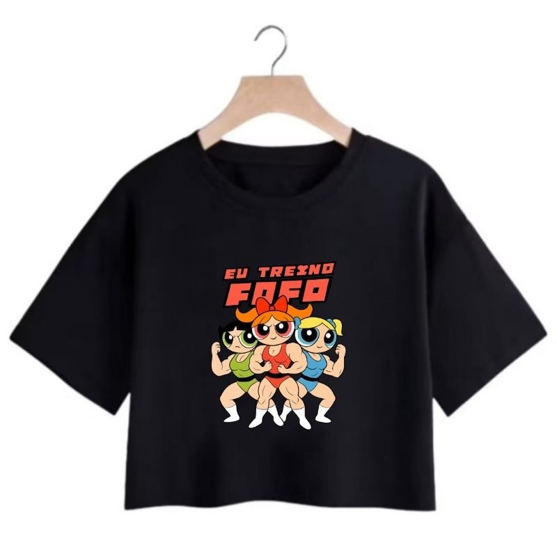 Blusa Feminina Cropped Algodão Estampado Meninas Poderosas Academia Treino Confortável