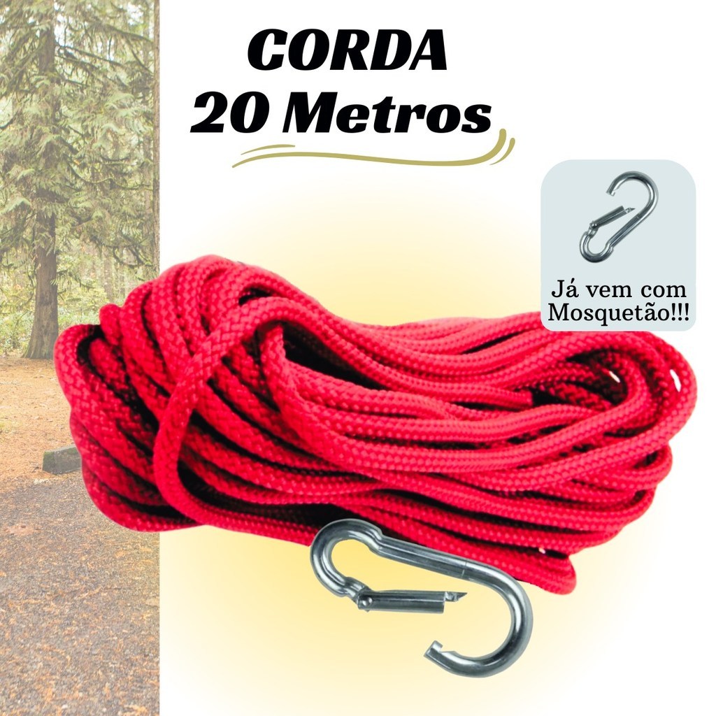 Corda Amarração 8mm x 20 Metros Pesca Polipropileno Náutica Cargas Camping Pesca Magnética  Com Mosquetão em Oferta na Shopee