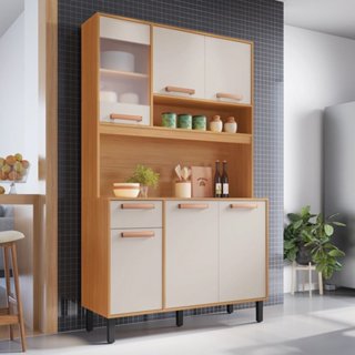 Cozinha Compacta 6 Portas 1 Gavetas 120cm Nápoles Itatiaia Cinamomo/Off White em Oferta na Shopee