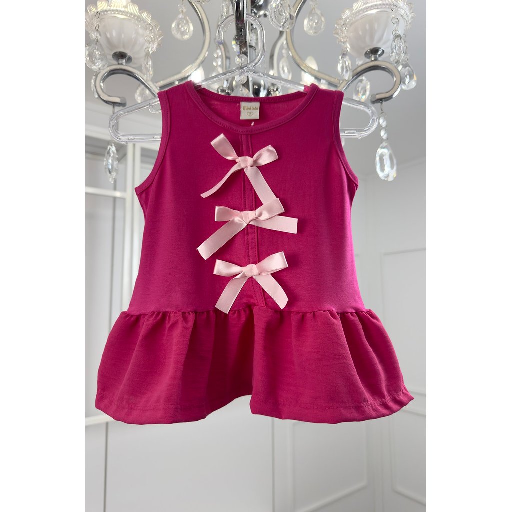 Blusa Infantil Regata Peplum Pink Laços Cetim Rosa babado