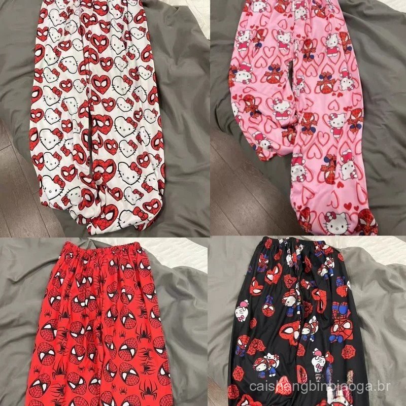 Venda A Quente Super Homem-Aranha&Hello Kitty Cotton Loose Women's Pajama Calças De Pijama Masculino Casuais Meninas em Oferta na Shopee