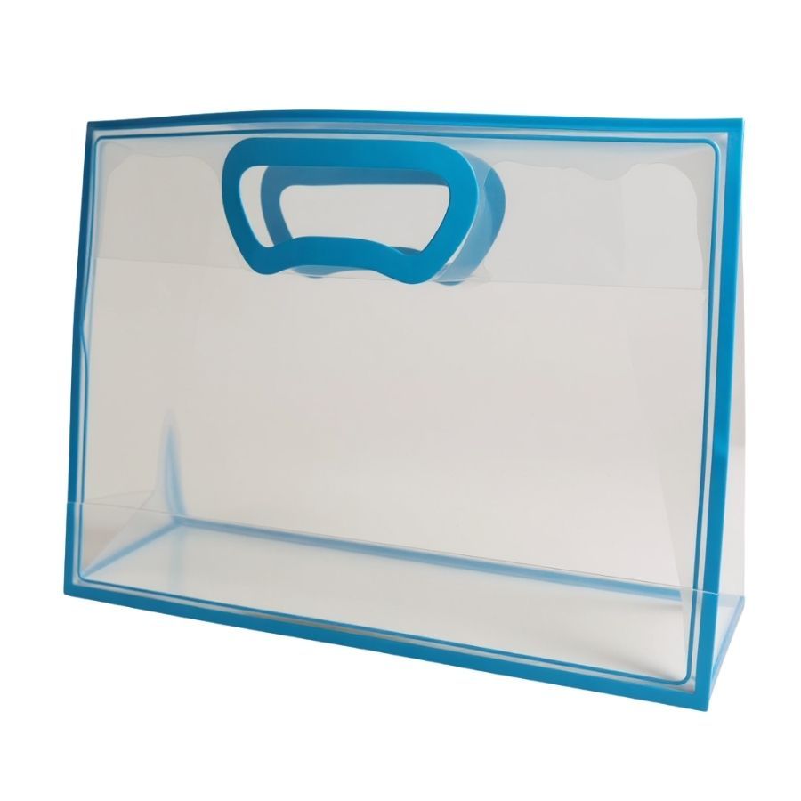 Sacola Transparente Fosca Horizontal PVC Alça Plana Azul Claro - 22x30x9cm - 1 unidade - Cromus - Rizzo