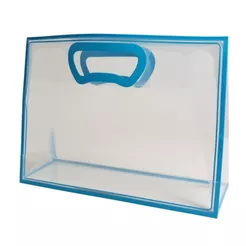 Sacola Transparente Fosca Horizontal PVC Alça Plana Azul Claro - 22x30x9cm - 1 unidade - Cromus - Rizzo