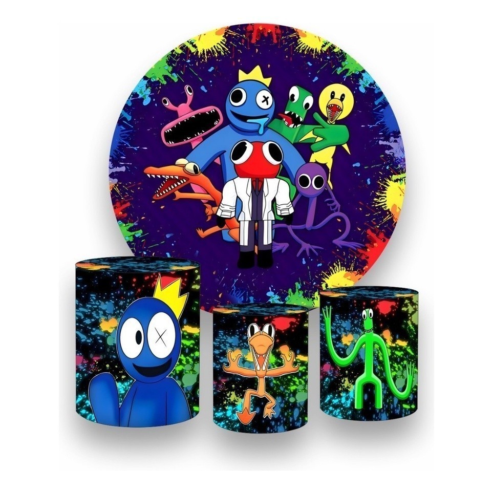 Kit Painel Tecido 1,5 Redondo + Cilindro Rainbow Friends