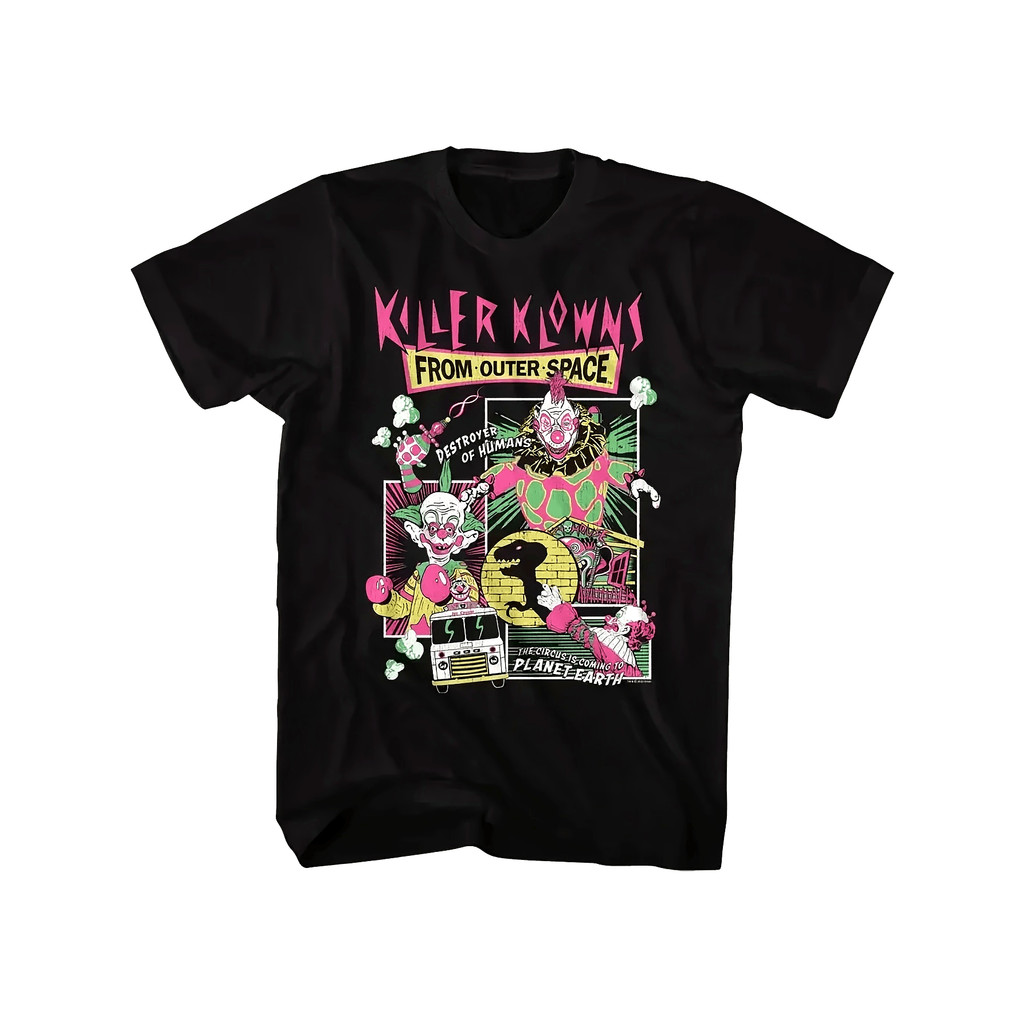 Camiseta Masculina Killer Klowns From Outer Space Alien Colorido Estampada Preta Confortável Divertida Estilosa