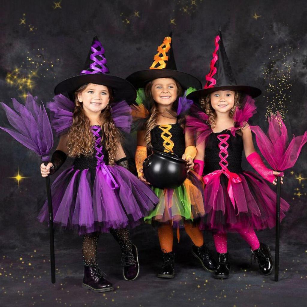 Chapéu de Bruxa Grande Adulto e Infantil Com Fita e Laço