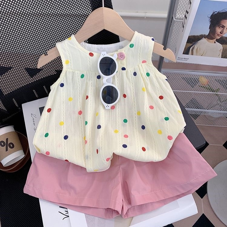 Meninas verão versão coreana moda colete fino Shorts terno de duas peças estilo na moda bebê verão novo estilo