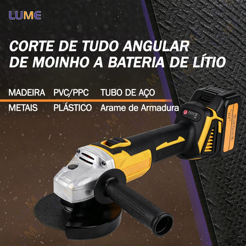 Detalhes do Esmerilhadeira Lixadeira Angular 21V Brushless 800W 8000rpm C/ 2 Baterias Lítio E 2 Discos De Corte