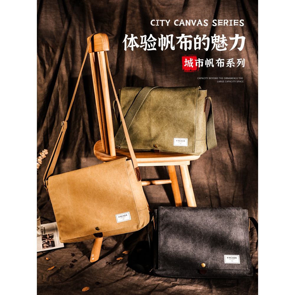 Mochila funcional bolsa de ombro lona bolsa mensageiro masculina lazer esportes carteiro estudante universitário simples