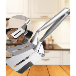 Kit 2 304 Pinça Pegador Espátula Pegadora Dupla para Alimentos em Inox