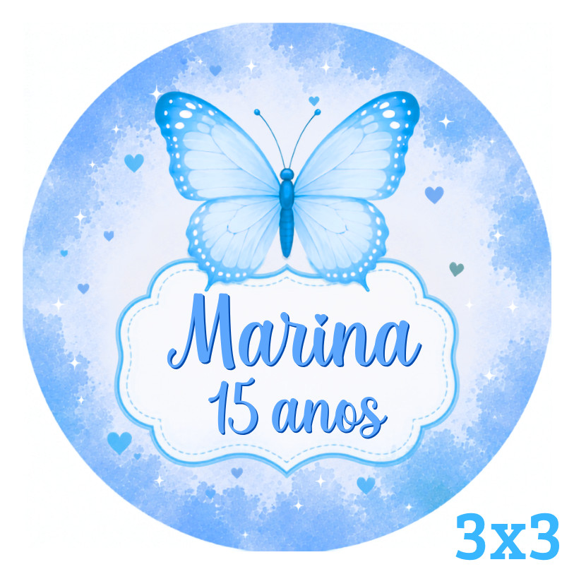 Adesivo Personalizado Borboleta Azul 3x3 | Lembrancinha | Festa Infantil | Aniversário