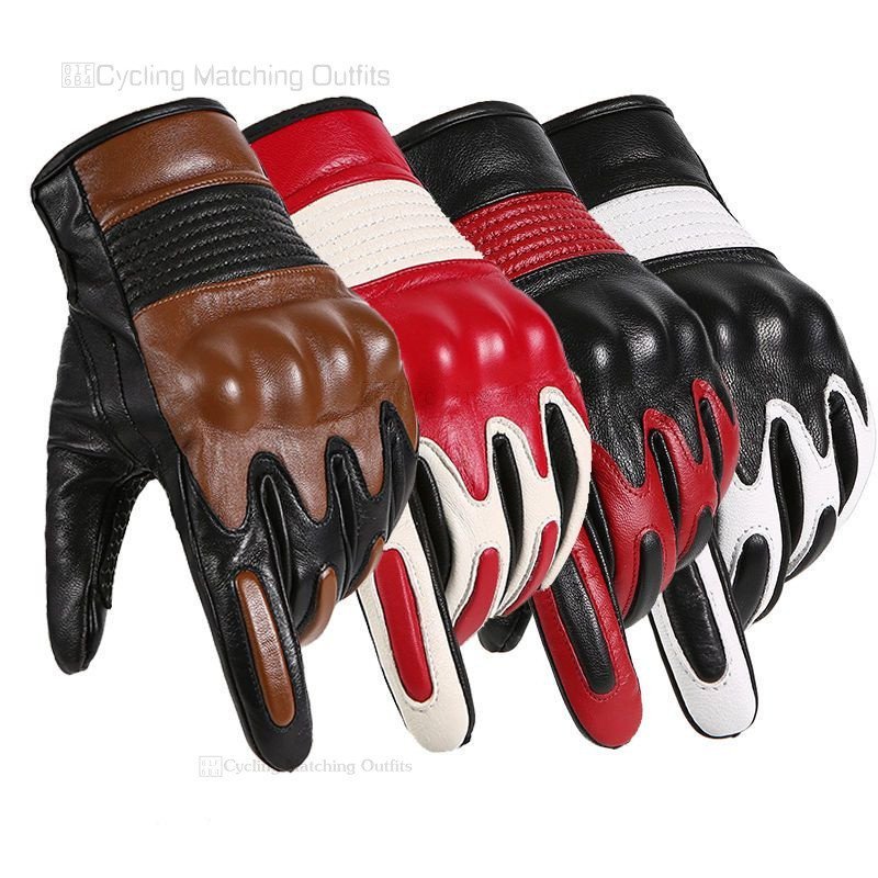 Luvas de motociclista Knight, luvas vintage de couro para motocicleta com tela sensível ao toque CSPA