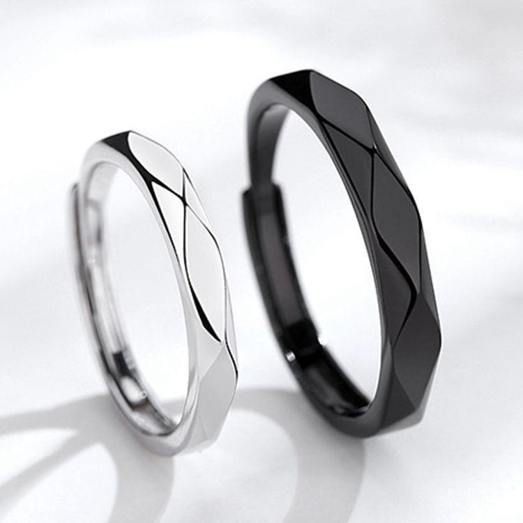 anel anel solitario Mobius preto branco anel de diamante anel liso um par de amor de longa distância preto branco brilha