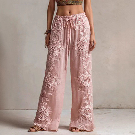 Calças Elegantes Femininas com Estampa Floral e Corte Reto SGCZ LSQO