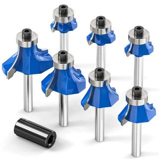 Conjunto de 7 Brocas para Tupia de Borda Arredondada com Hastes de 1/4" de Polegada, Raio de Arredondamento: 1/2", 3/8",