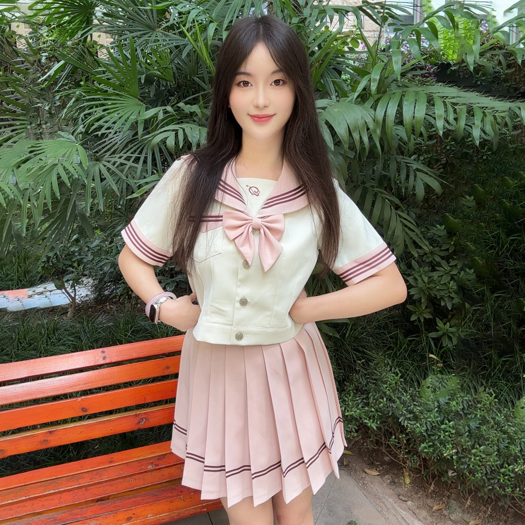 Terno doce saia jk com feminino plissado verão Feng marinheiro terno topo Preppy Wear menina cem dias uniforme terno de