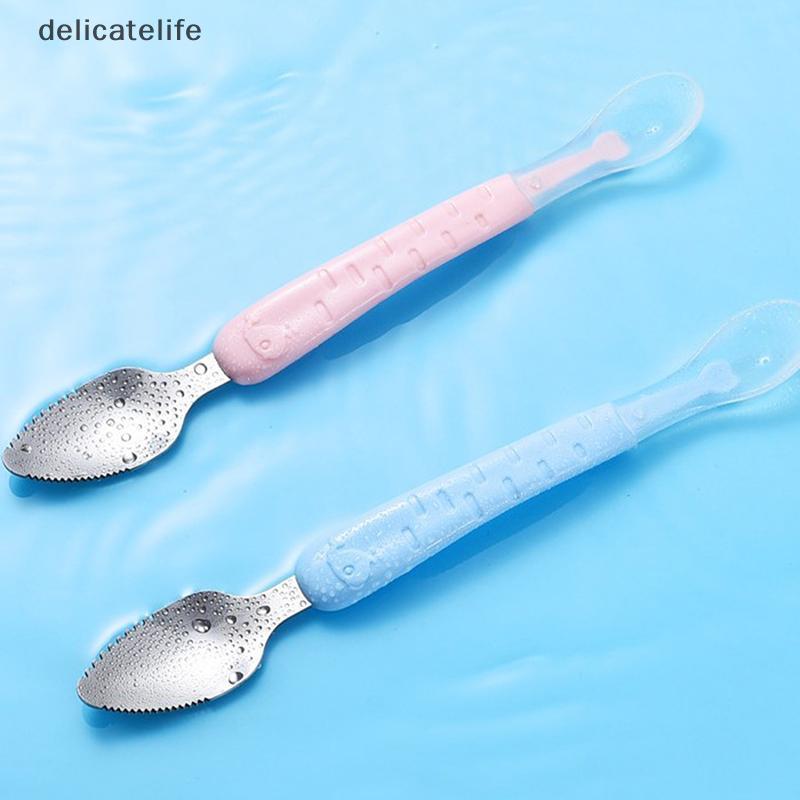1Pc Cabeça Dupla Raspador De Comida Para Bebê Colher Pura De Aço Inoxidável Multifuncional Lama