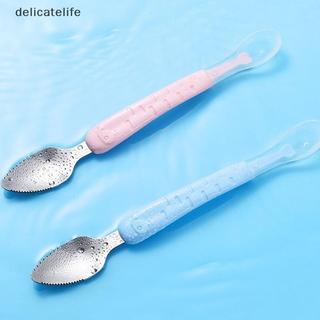 1Pc Cabeça Dupla Raspador De Comida Para Bebê Colher Pura De Aço Inoxidável Multifuncional Lama