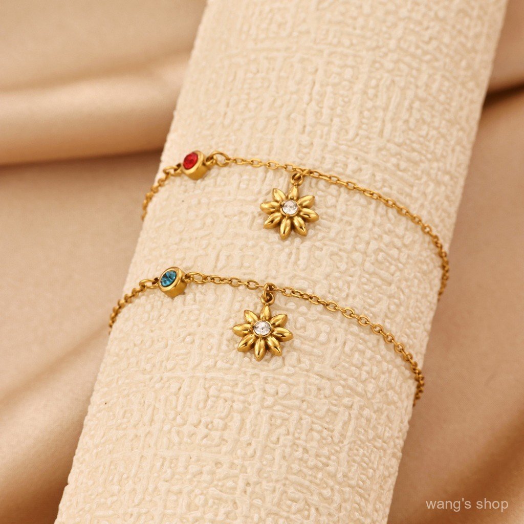 Pulseira de zircônia com flores mais vendida, elegante, casual, sofisticada, personalizada, pulseira de flores que não d