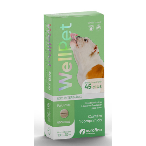 ANTIPULGAS E CARRAPATOS WELLPET 200mg PARA CÃES ENTRE 10,1 E 20kg