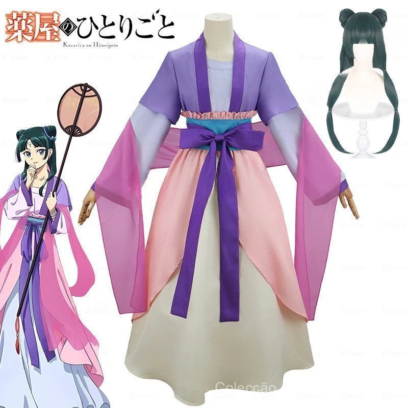 Novidades: Fantasia de Cosplay Maomao do Anime The Apothecary Diaries, Vestido Rosa e Roxo, Peruca Kusuriya No Hitorigot