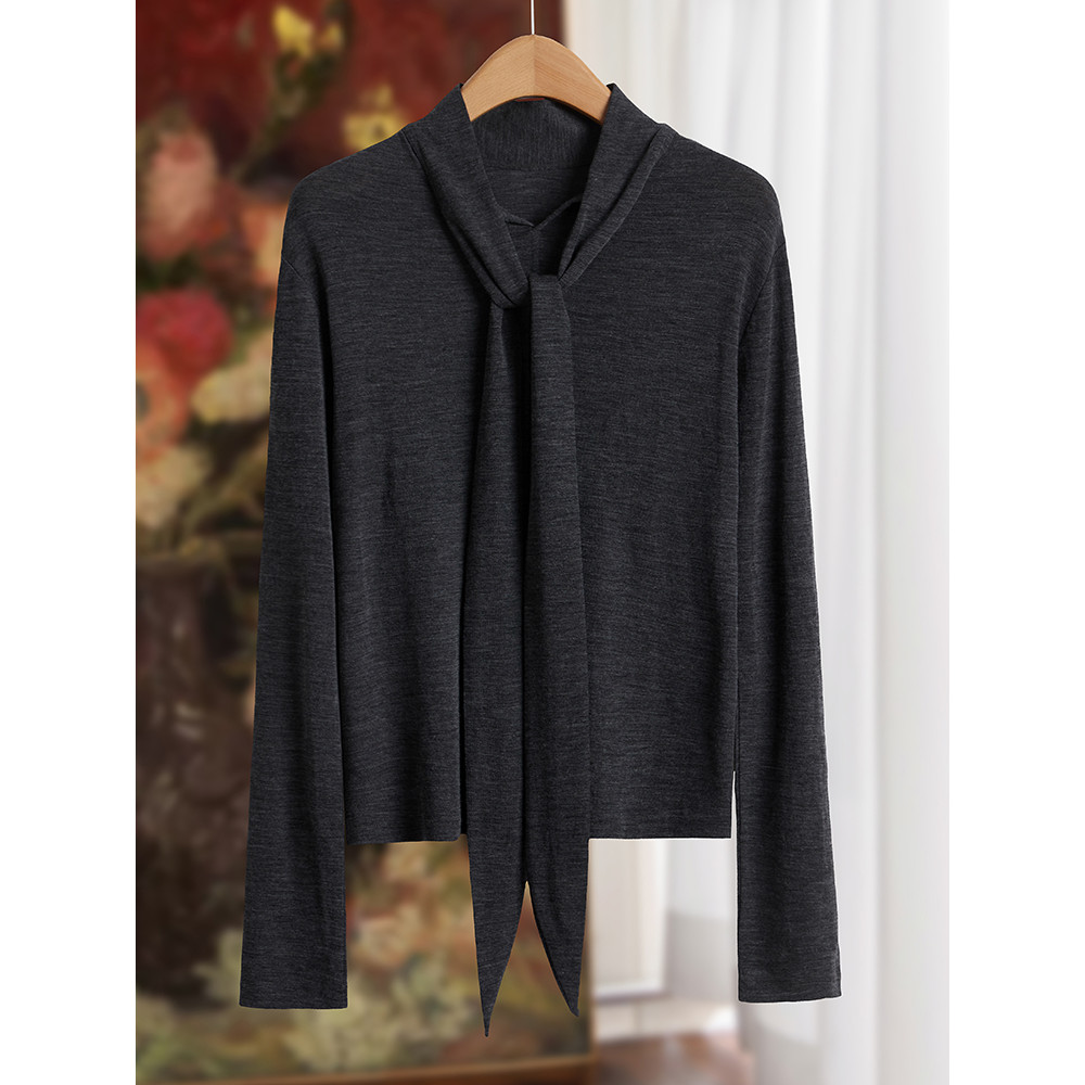 [Lã Merino ultrafina delicada e adequada para a pele] cachecol gola de malha camisa de fundo feminina 2025 outono invern
