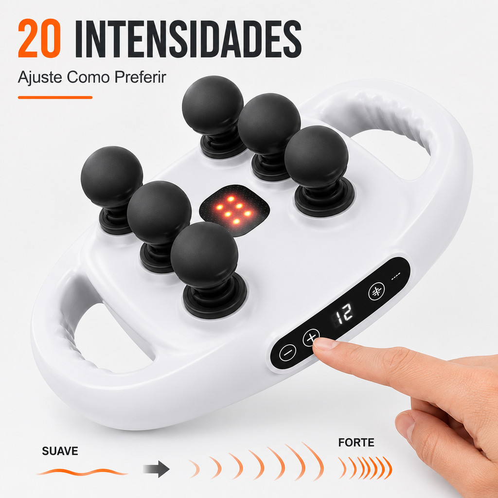 Massageador Corporal Elétrico 6 Cabeças com Aquecimento para Pescoço Ombros Costas 20 Intensidades Massagem Profunda USB
