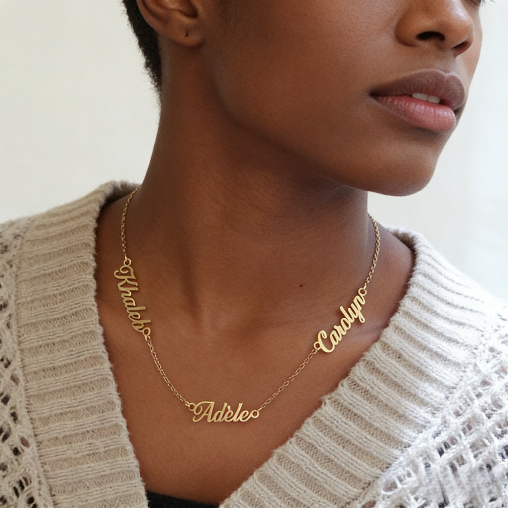 Colar Personalizado com Nome Banhado a Ouro 18K – Colar Choker Personalizado com 1-5 Nomes para Mulheres, Colar Familiar
