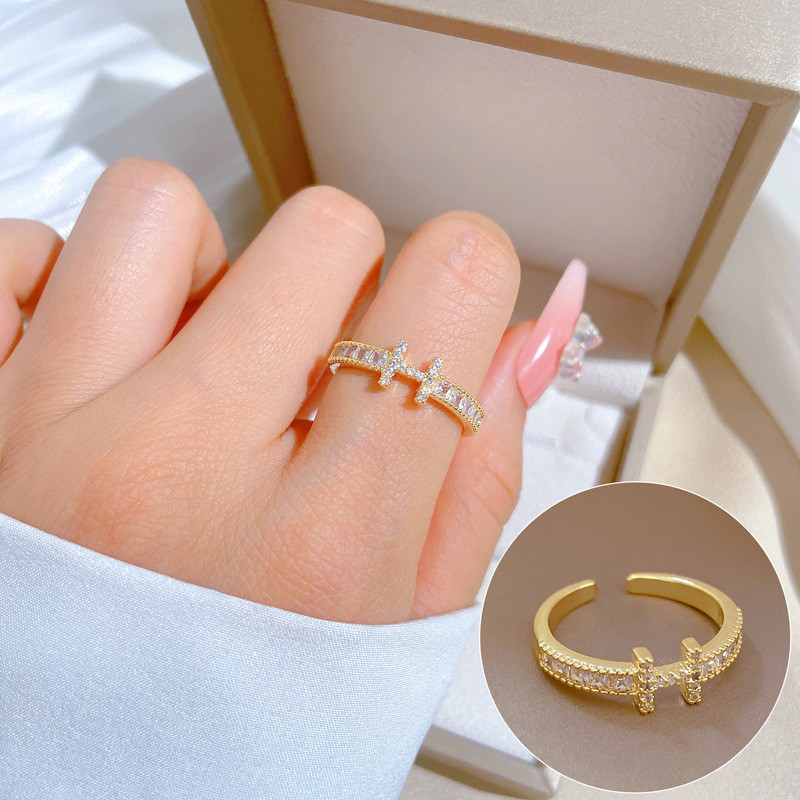 Anel de casamento com diamante completo H, abertura ajustável, simples, acessórios de mão, anel japonês, anel de casal