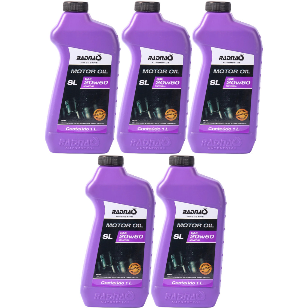 Kit 5L Óleo De Motor Mineral Radnaq 20W50 API SL 1 Litro