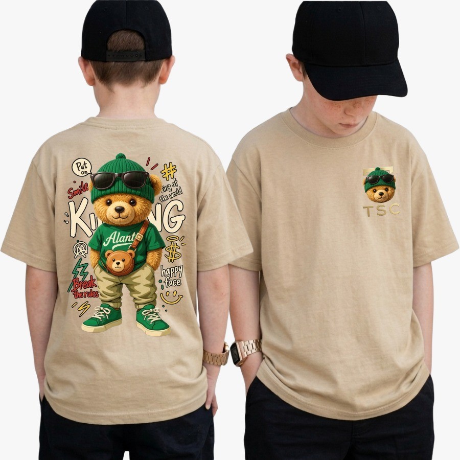 Camiseta Urso King Streetwear Infantil 100% Algodão Camisa Infanto Juvenil Estilosa Lazer