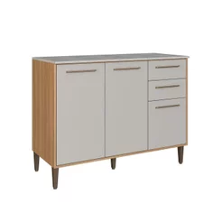 Balcão para Cozinha 120cm com Tampo 3 Portas 2 Gavetas Jade Marrom/Freijó/Arenas