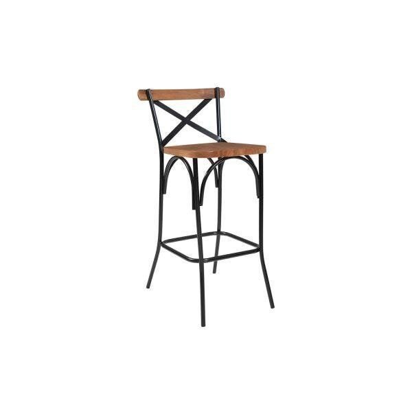 Banqueta Industrial em Aço e Madeira Maciça Laís Preto/Castanho 1