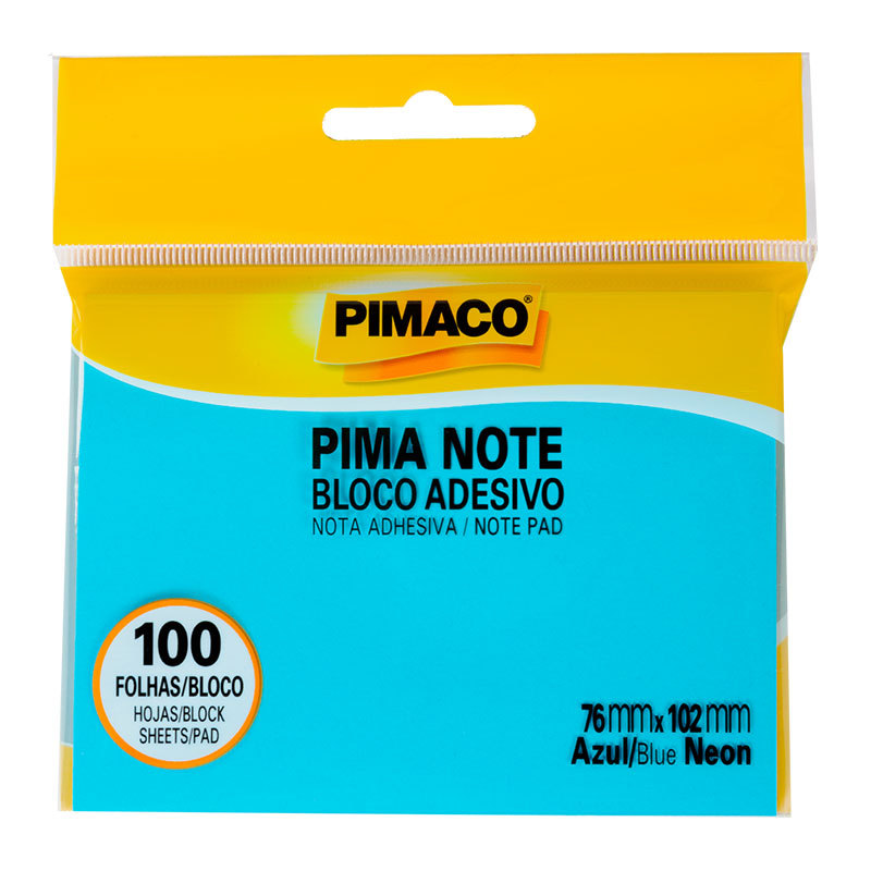 Bloco recado adesivo Pima Note Azul Neon 76x102mm 100 fls Pimaco