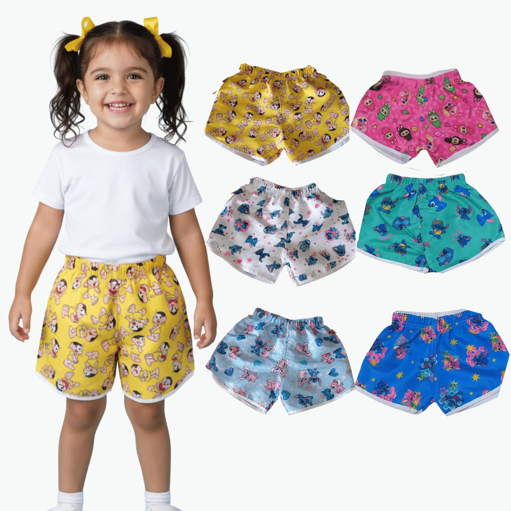 Short Infantil Feminino Estampado Confortável Cós c/ Elástico Ajustável Verão Lunza Moda Jeans