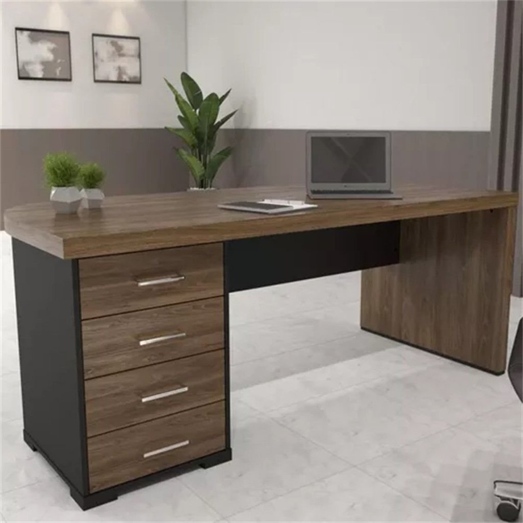Mesa Executiva Premium para Escritório Tamburato Elegante e Funcional 180cm Marrom/Charuto/Preto Artany Charuto/Preto