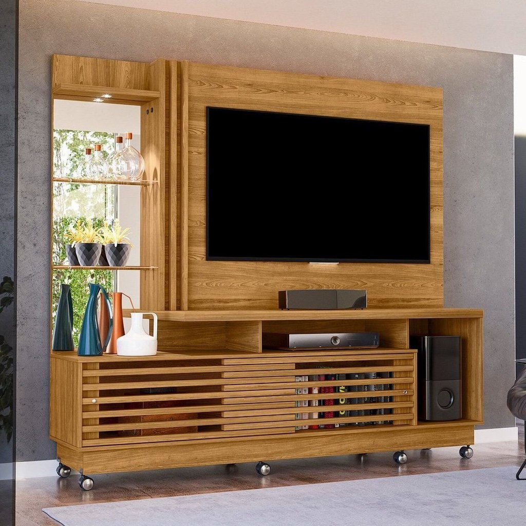 Estante para TV e Home Theater até 60 Polegadas 200cmx178,5cm 2 Portas com Rodízios Frizz Plus Marrom Cumaru Cumaru