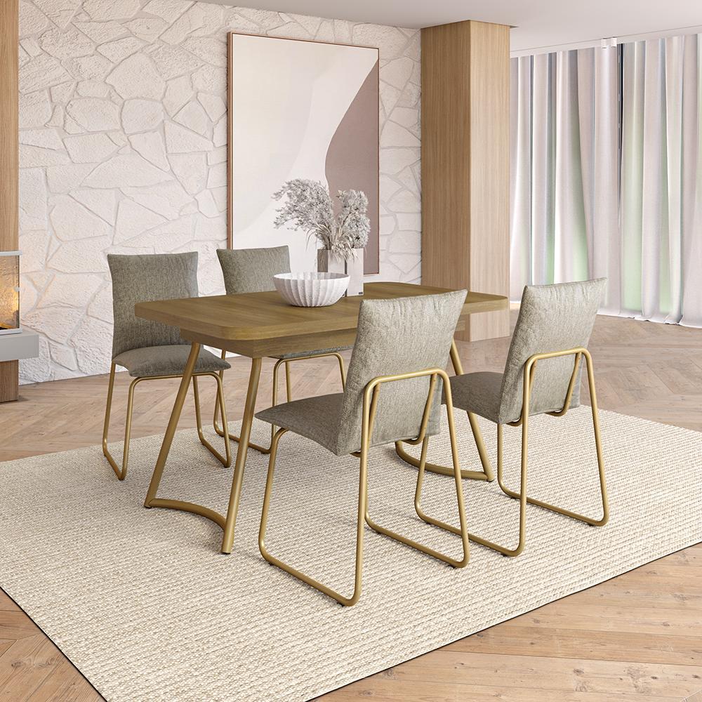 Conjunto Sala de Jantar 4 Cadeiras Amara Carraro Carvalho Dourado