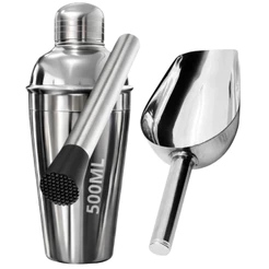 Kit Caipirinha Bartender Inox Coqueteleira 3 peças 500ml - Socador - Pá de gelo Premium
