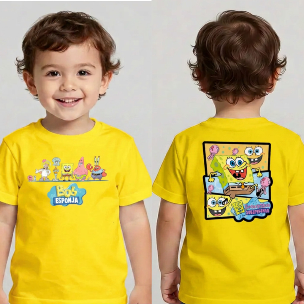 Camiseta do Bob Esponja Infantil Estampada 100% Algodão - Patrick Lula Molusco Sr Seringuejo