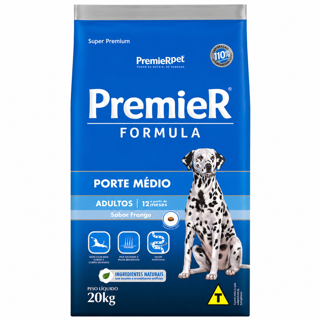 Ração Premier Super Premium Cão Adulto Raça Média Frango e Mandioca  20kg
