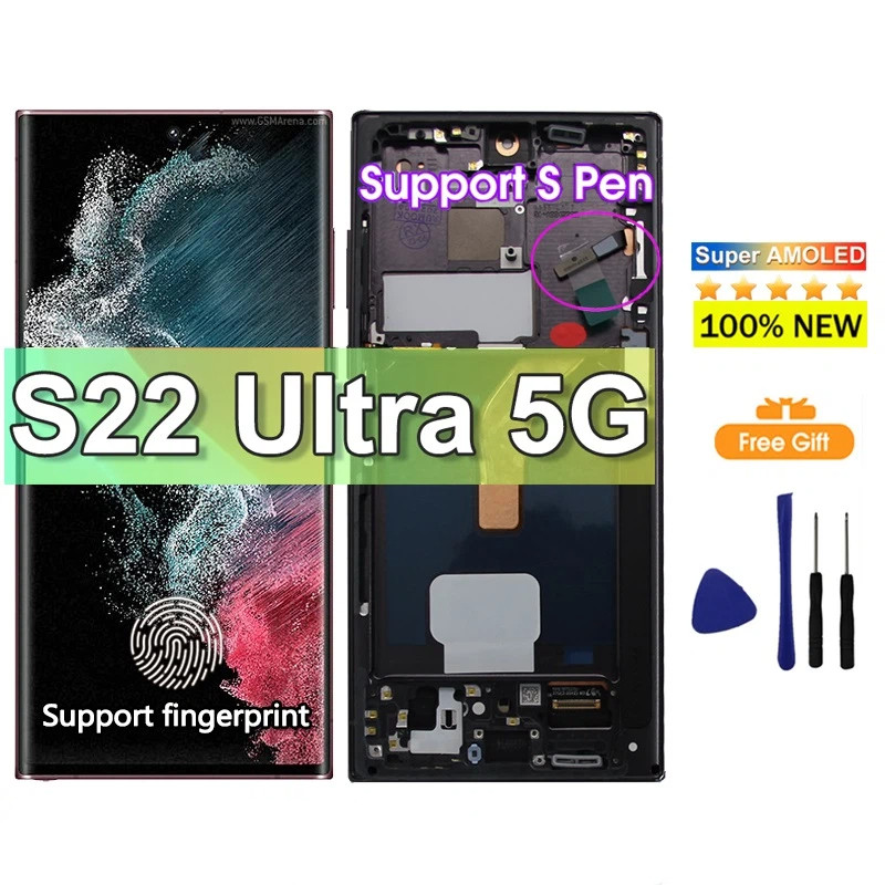 Display AMOLED Para Samsung Galaxy S22 Ultra 5G LCD Montagem Da Tela De Toque Su