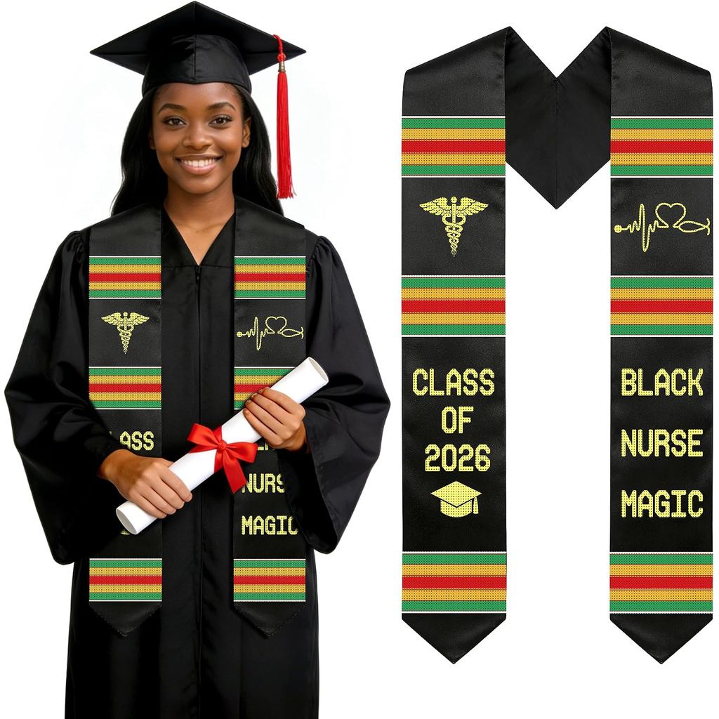 Estola de Formatura Preta para Enfermeira, Tema Magia 2026, Faixa de Formatura Kente Turma de 2026, Estola de Formatura 