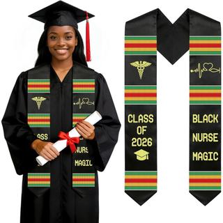 Estola de Formatura Preta para Enfermeira, Tema Magia 2026, Faixa de Formatura Kente Turma de 2026, Estola de Formatura 