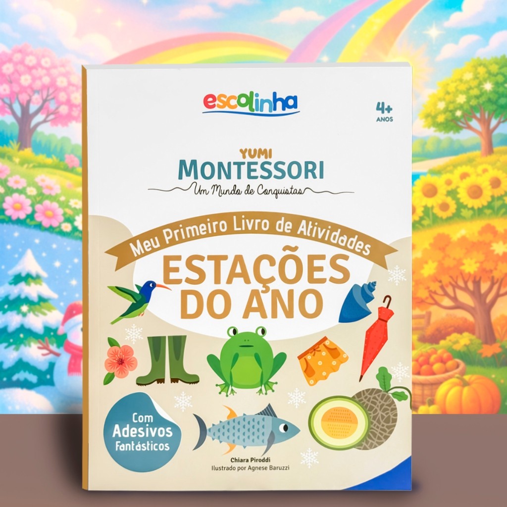 Livro Infantil Educativo Bebê Montessori - Estações do Ano + Adesivos Interativo