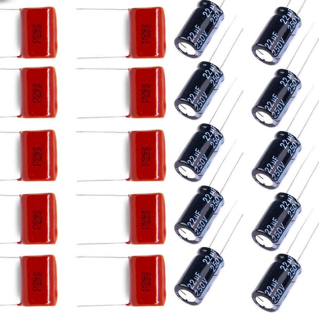 Kit 10 Capacitor Eletrolitico Preto 22uf Corneta e 10 Capacitor Eletrolitico Laranja 2M2 Tweeter para Som Automotivo
