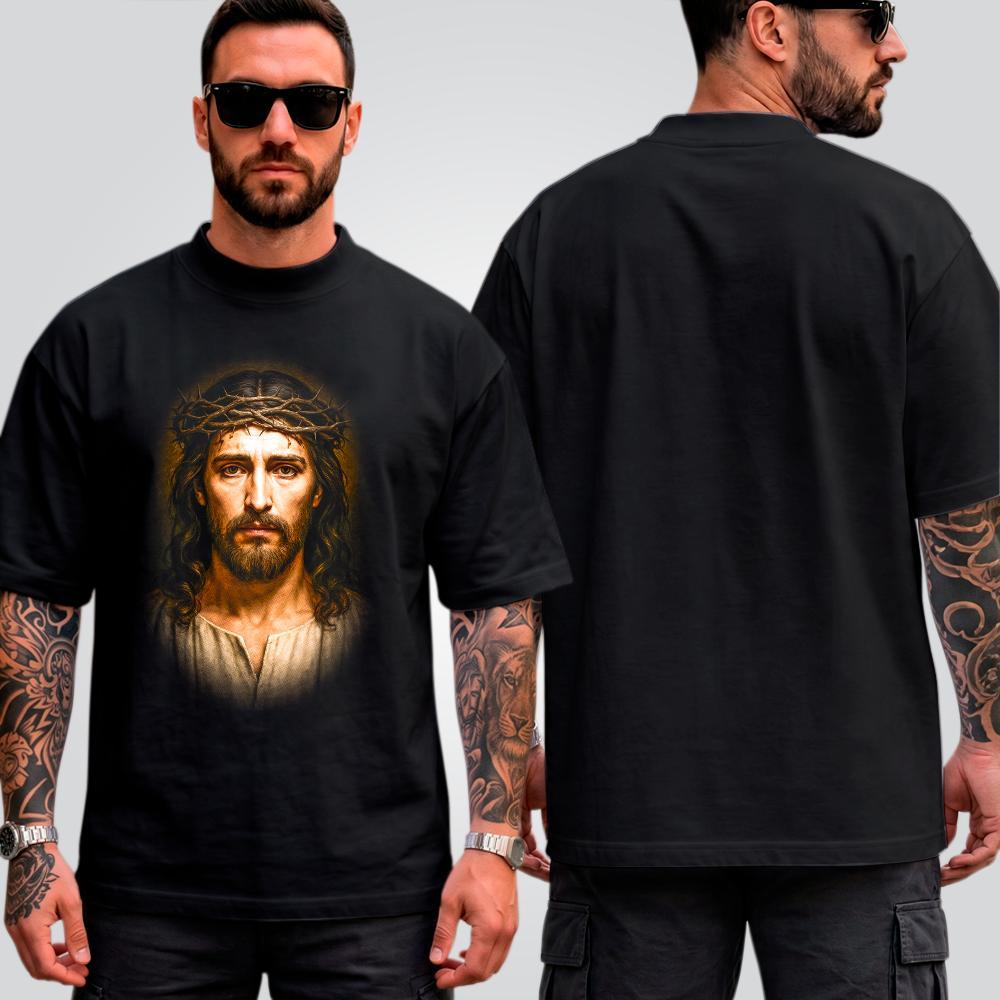 Camiseta Oversized Suedine Masculina Estampada Foto Cristo Streetwear Halftone Cristã