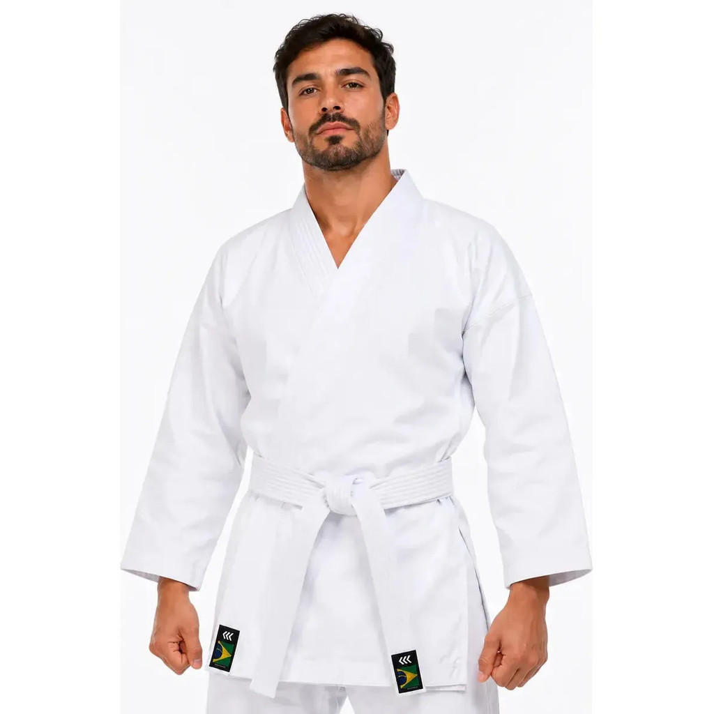 Kimono Karate Sequência Frontier Branco Com Faixa Grátis Tecido Grosso 300g Reforçado