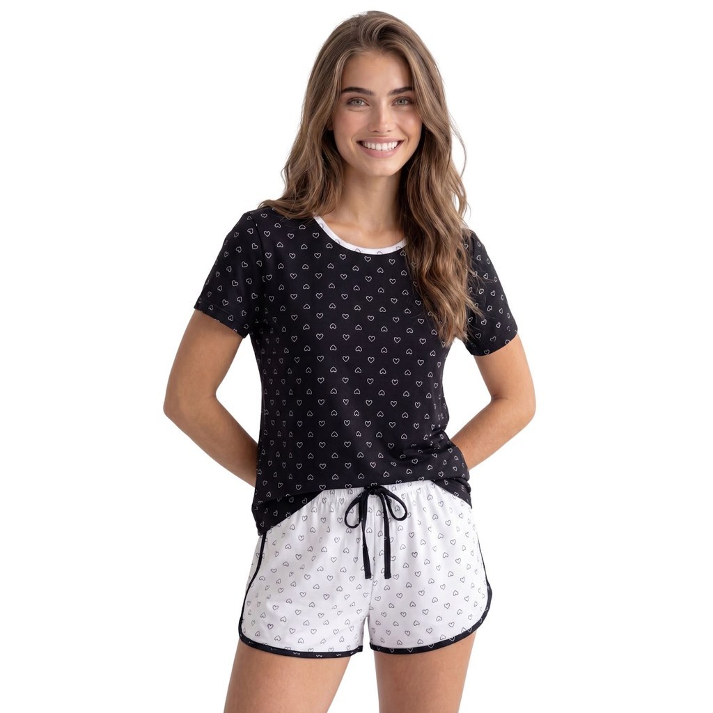 Pijama Feminino Adulto Blusa e Bermuda Suede Estampado Conjunto Confortavel Verao Leve Macio Premium